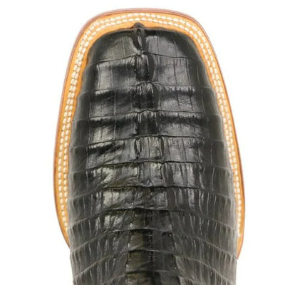 Men's Lufkin Print Caiman Tail Square Toe Boots Black 2   - from alligatorwarehouse.com