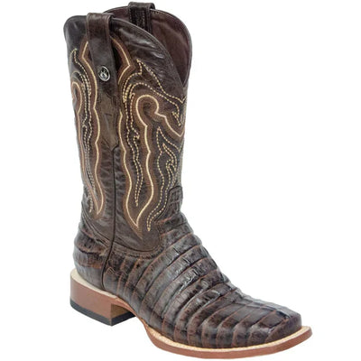 Men's Marshall Print Caiman Tail Square Toe Boots Brown 3   - from alligatorwarehouse.com