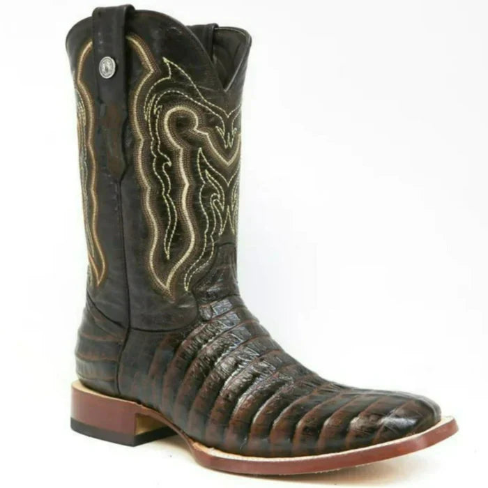 Men's Marshall Print Caiman Tail Square Toe Boots Brown