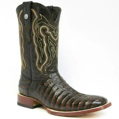 Men's Marshall Print Caiman Tail Square Toe Boots Brown