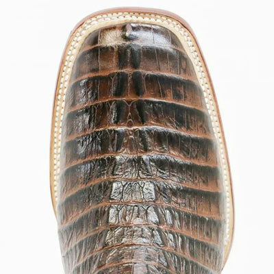 Men's Marshall Print Caiman Tail Square Toe Boots Brown 2   - from alligatorwarehouse.com