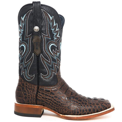 Tanner Mark Men's Hudson Print Caiman Tail Square Toe Boots Cognac