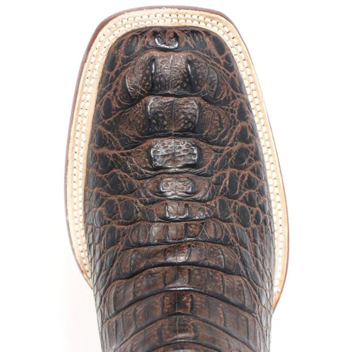 Tanner Mark Men's Hudson Print Caiman Tail Square Toe Boots Cognac