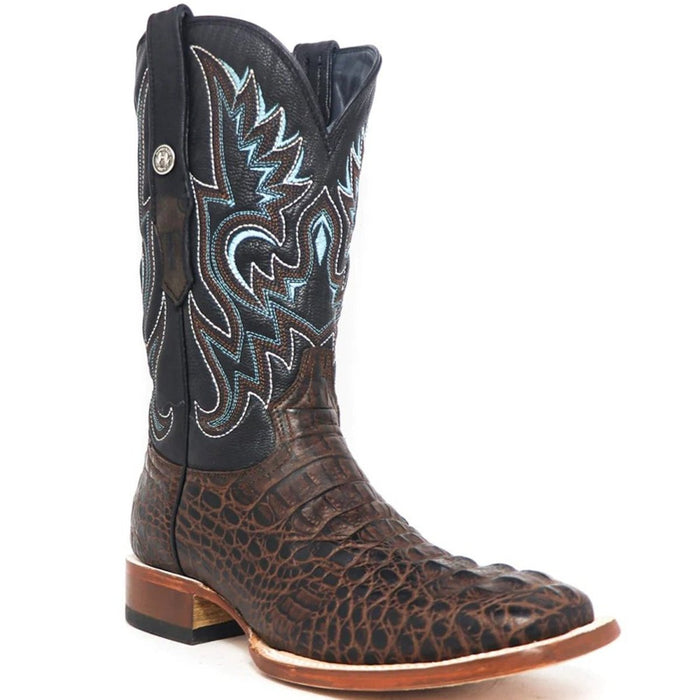 Tanner Mark Men's Hudson Print Caiman Tail Square Toe Boots Cognac