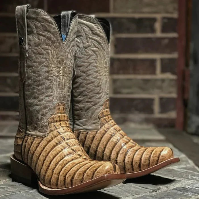 Men's Print Caiman Tail Square Toe Boots Oryx