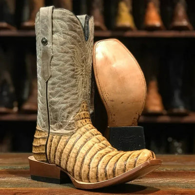 Men's Print Caiman Tail Square Toe Boots Oryx 2   - from alligatorwarehouse.com