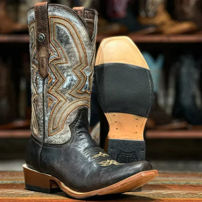 Men's Square Toe Bull Shoulder Leather Boots Brown 2   - from alligatorwarehouse.com