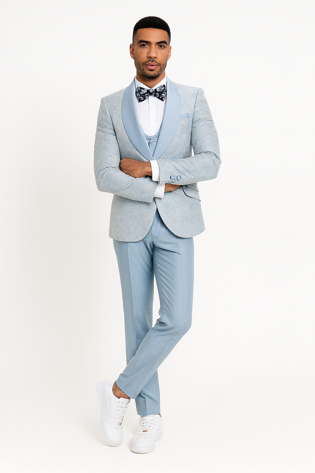 2024 Prom Special Blue Tuxedo Suit w/ Double-Breasted Vest by Tazzio