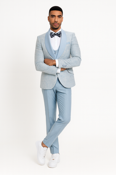 2024 Prom Special Blue Tuxedo Suit w/ Double-Breasted Vest by Tazzio 2   - from alligatorwarehouse.com