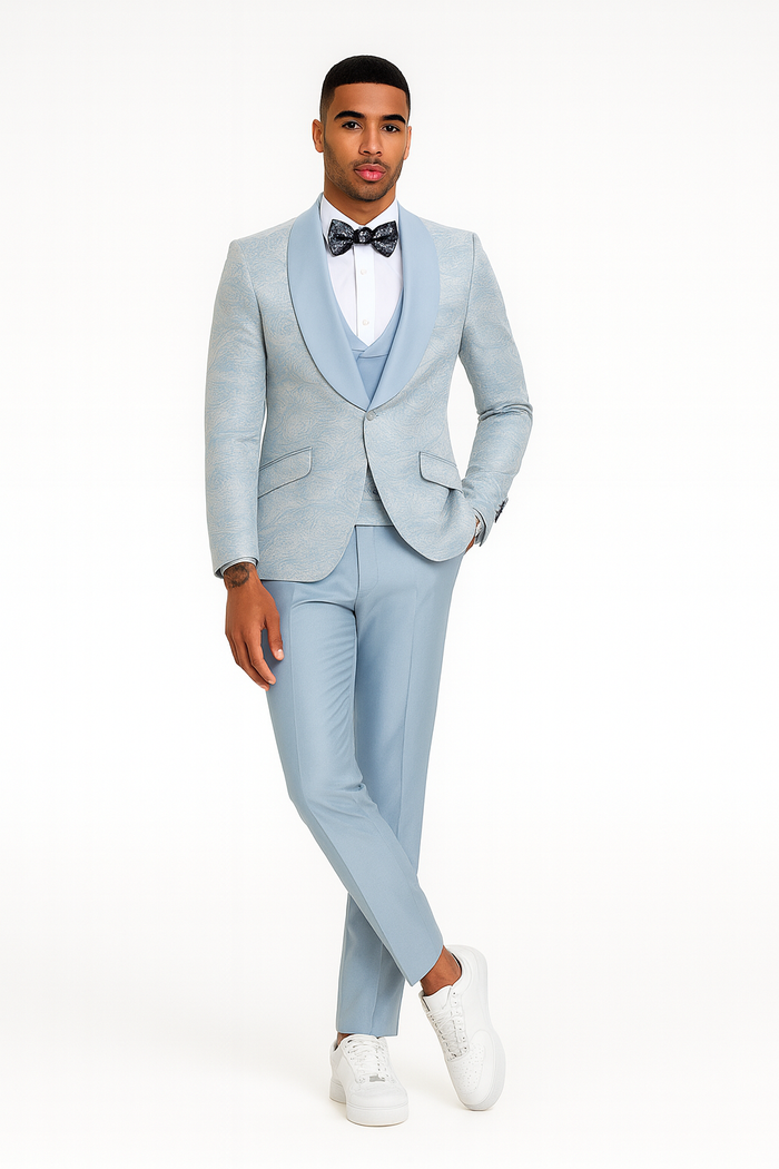 2026 Prom Special Blue Tuxedo Suit w/ Double-Breasted Vest by Tazzio