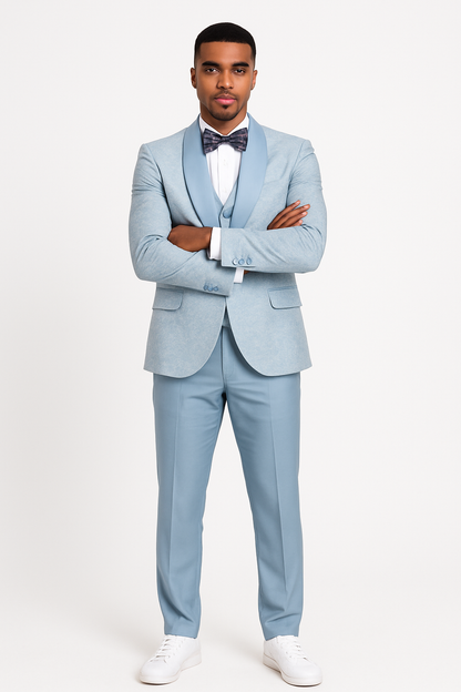 2024 Prom Special Blue Tuxedo Suit w/ Double-Breasted Vest by Tazzio
