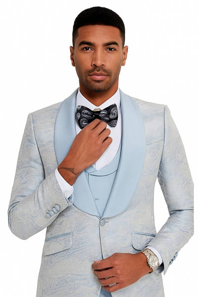 2024 Prom Special Blue Tuxedo Suit w/ Double-Breasted Vest by Tazzio 8   - from alligatorwarehouse.com