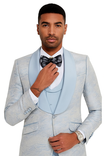 2024 Prom Special Blue Tuxedo Suit w/ Double-Breasted Vest by Tazzio