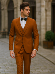 Tazzio Terracotta Orange Skinny Fit Pinstriped Suit for Men – Stylish Modern Suit