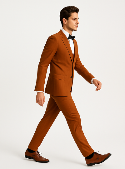 Tazzio Terracotta Orange Skinny Fit Pinstriped Suit for Men – Stylish Modern Suit 6   - from alligatorwarehouse.com