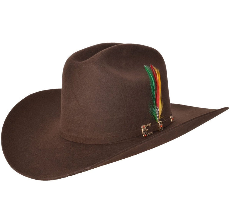 Texana 100X Estilo El Fantasma Color Cafe Chocolate con Plumas STONE