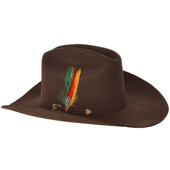 Texana 100X Estilo El Fantasma Color Cafe Chocolate con Plumas STONE