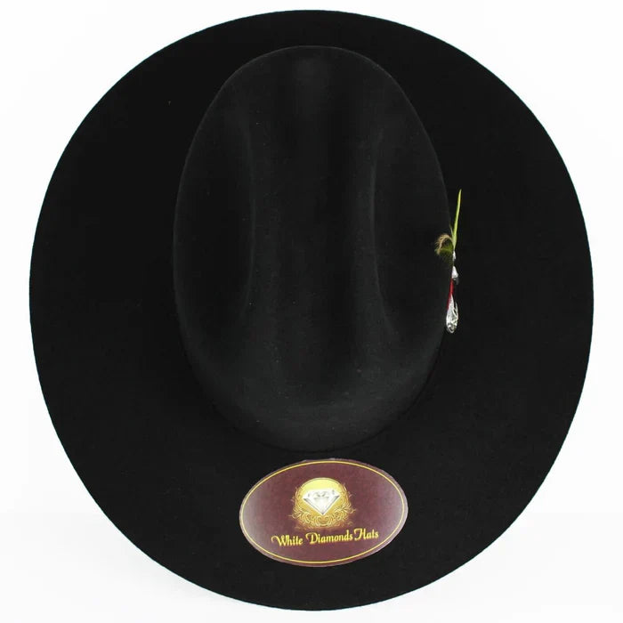 Texana 100X Estilo El Inombrable White Diamonds Color Negro con Plumas