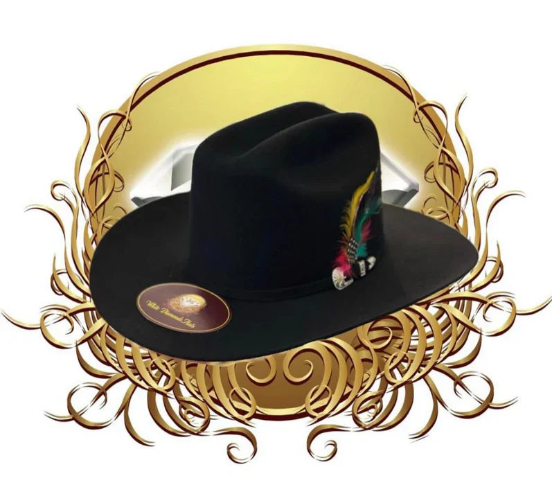 Texana 100X Estilo El Inombrable White Diamonds Color Negro con Plumas