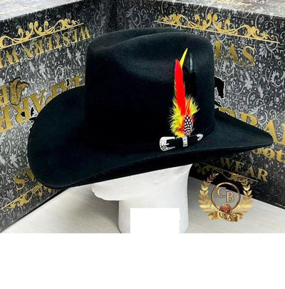 Texana Los Dos Carnales 100X Copa Alta con Plumas Color Negro 1   - from alligatorwarehouse.com