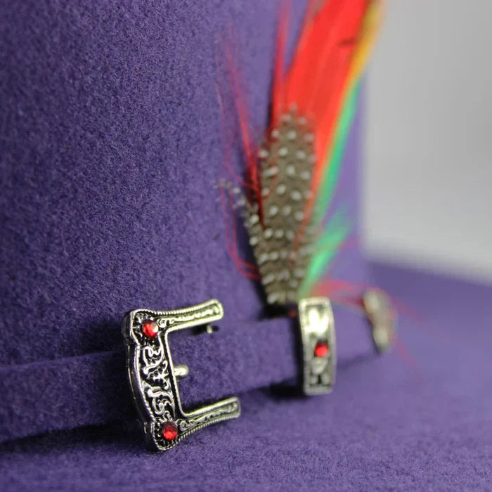 Texana Stone Sombrero Vaquero para Mujer 100X Color Morado con Plumas