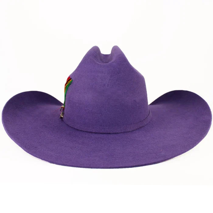 Texana Stone Sombrero Vaquero para Mujer 100X Color Morado con Plumas