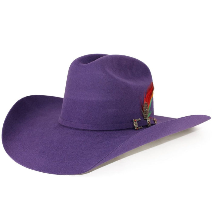 Texana Stone Sombrero Vaquero para Mujer 100X Color Morado con Plumas