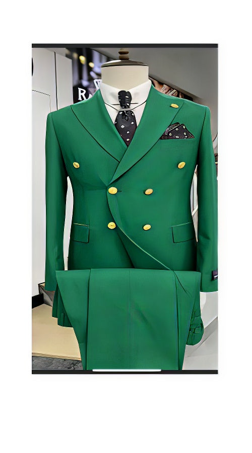 Mens Double Breasted Blazer - Wool Emerald Green Sport Coat With Gold Buttons