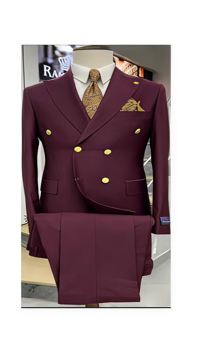 Mens Double Breasted Blazer - Wool Burgundy Sport Coat With Gold Buttons 1 PLEASE-SELECT-YOUR-SIZE-JA63902  - from alligatorwarehouse.com