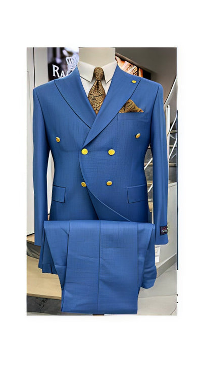 Mens Double Breasted Blazer - Wool Indigo - Sapphire Sport Coat With Gold Buttons 1 PLEASE-SELECT-YOUR-SIZE-JA63898  - from alligatorwarehouse.com