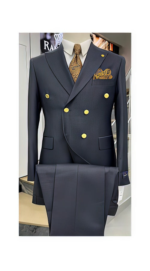 Mens Double Breasted Blazer - Wool Navy Blue Sport Coat With Gold Buttons