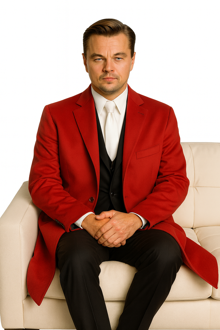 Three Buttons Red Wool Fabric Overcoat / Long men's Dress Topcoat - Winter coat