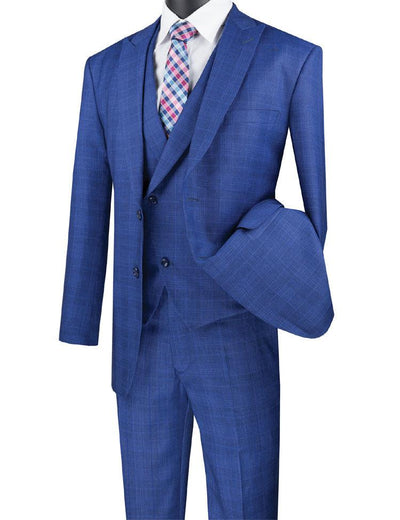 Three Piece Glen Plaid Blue Suit 1 SO1MV2W-1_BLUE_36S  - from alligatorwarehouse.com