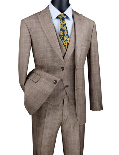 Three Piece Glen Plaid Tan Suit 1 SO1MV2W-1_TAN_36S  - from alligatorwarehouse.com