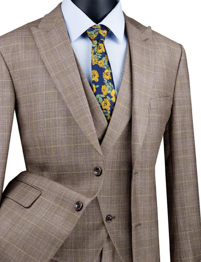 Three Piece Glen Plaid Tan Suit 2 SO1MV2W-1_TAN_36S  - from alligatorwarehouse.com