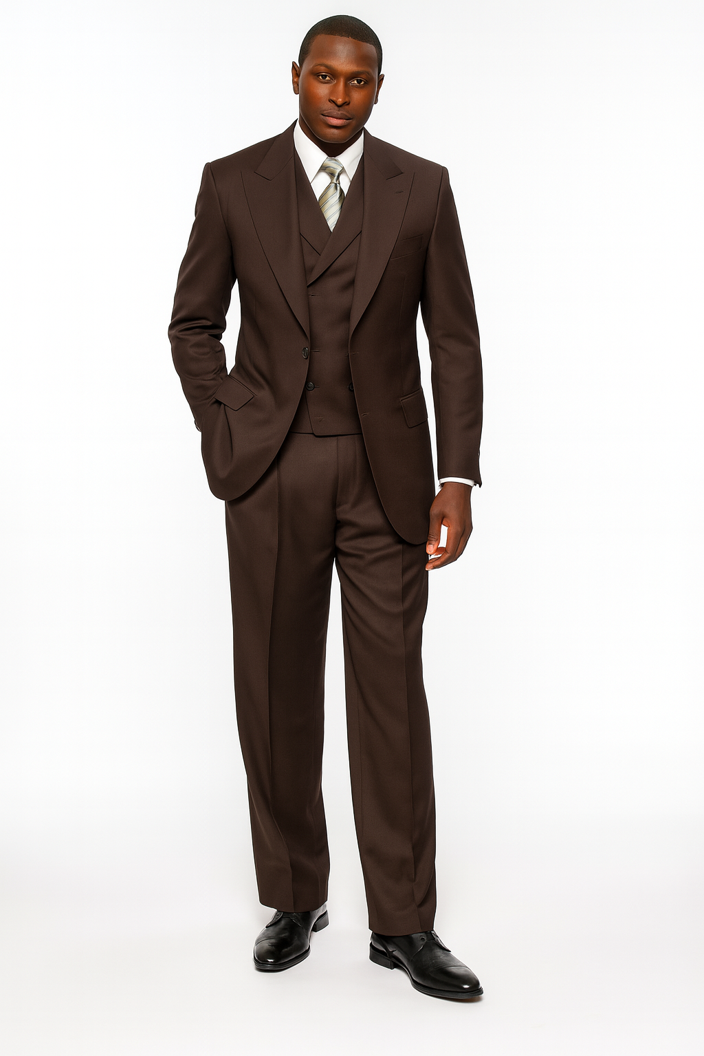 Tiglio Rosso Men’s Choclate Brown 3 Piece Suit –Double Breasted Vest with Classic 100% Wool Super 150's Fabric - Pleated Pants 1   - from alligatorwarehouse.com
