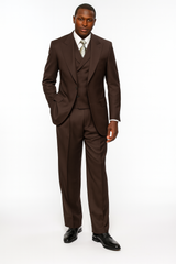 Tiglio Rosso Men’s Choclate Brown 3 Piece Suit –Double Breasted Vest with Classic 100% Wool Super 150's Fabric - Pleated Pants