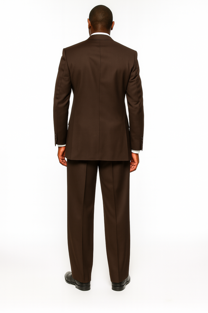 Tiglio Rosso Men’s Choclate Brown 3 Piece Suit –Double Breasted Vest with Classic 100% Wool Super 150's Fabric - Pleated Pants