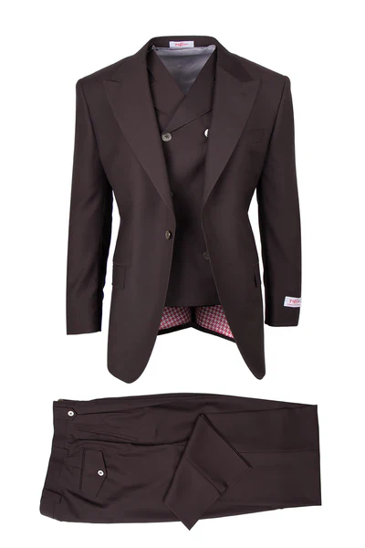 Tiglio Rosso Men’s Choclate Brown 3 Piece Suit –Double Breasted Vest with Classic 100% Wool Super 150's Fabric - Pleated Pants