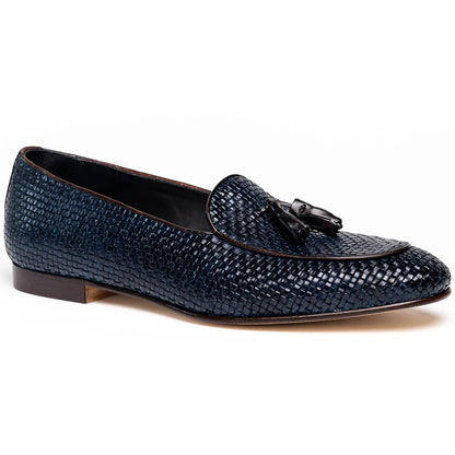 Zelli Tino Woven Calfskin Tassel Loafers | Italian Slip-On Shoes in Blue