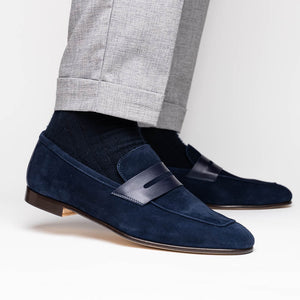 Zelli Tippa Suede and Calfskin Slip-On Penny Loafers in Navy