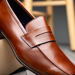 Zelli Tippa Italian Calfskin Penny Loafers, a Classic Cognac Slip-On