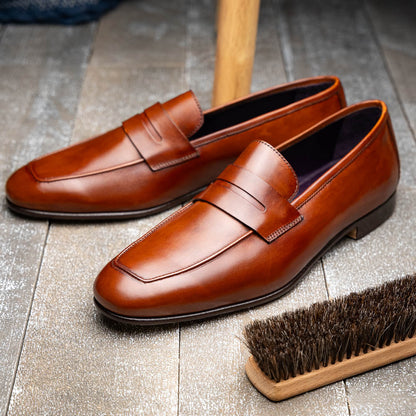 Zelli Tippa Italian Calfskin Penny Loafers, a Classic Cognac Slip-On