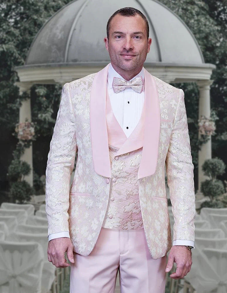 Statement Suit - Statement Italy Suit - Wool Suit - Statement Men's 3 Piece Wool Tuxedo - Deep Shawl Lapel