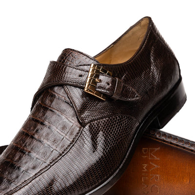 Marco Di Milano Toluca Men's Shoes Brown Exotic Crocodile & Lizard Monk Strap 3 TOLUCA_CAIMAN FUS-LIZ RING_BROWN_8  - from alligatorwarehouse.com