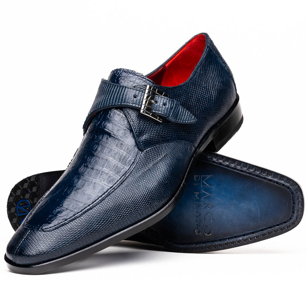 Marco Di Milano Toluca Navy Crocodile & Lizard Monk Strap