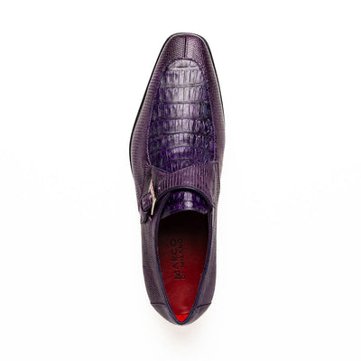 Marco Di Milano Toluca Men's Shoes Purple Exotic Crocodile & Lizard Monk Strap 4 TOLUCA_CAIMAN FUSCUS-LIZ RING_PURPLE_9  - from alligatorwarehouse.com