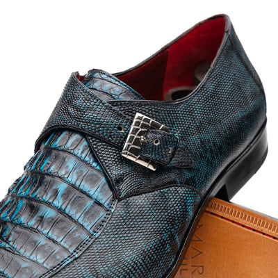 Marco Di Milano Toluca Men's Shoes Black/Blue Exotic Crocodile & Lizard Monk Strap 3 TOLUCA_CAIMAN-LIZARD RING_BLACK-BLUE_8  - from alligatorwarehouse.com