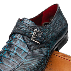 Marco Di Milano Toluca Blue/Black Crocodile & Lizard Monk Strap