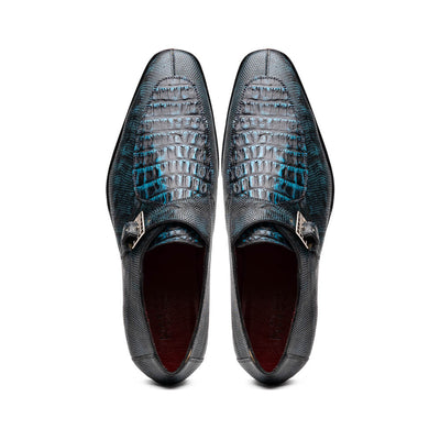Marco Di Milano Toluca Men's Shoes Black/Blue Exotic Crocodile & Lizard Monk Strap 5 TOLUCA_CAIMAN-LIZARD RING_BLACK-BLUE_8  - from alligatorwarehouse.com